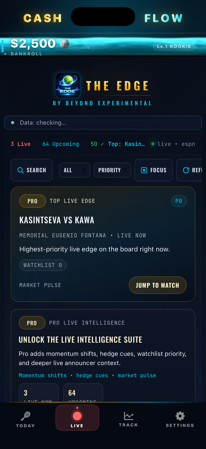 THE EDGE live tab — real-time pressure tracking